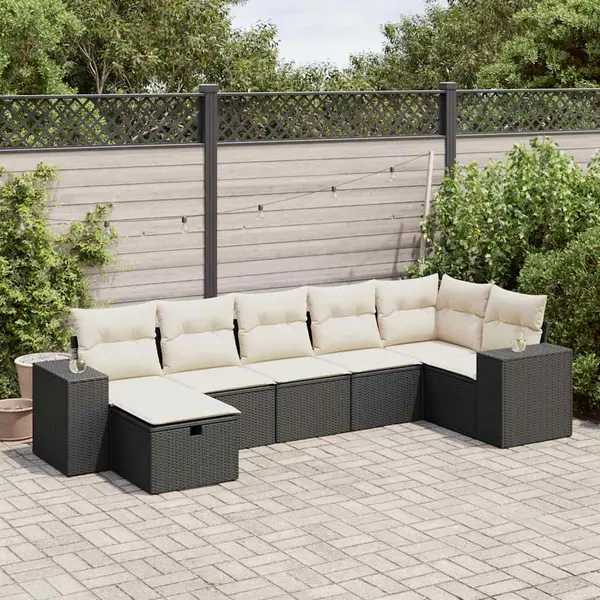 Gossi set canapele de gradina cu perne, 7 piese, negru, poliratan
