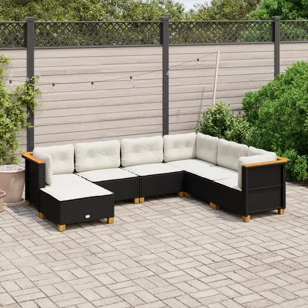 Gossi set canapele de gradina cu perne, 7 piese, negru, poliratan