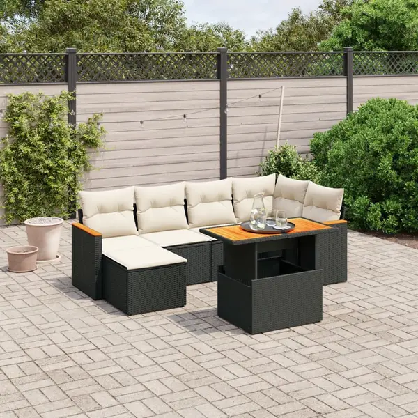 Gossi set canapele de gradina cu perne, 7 piese, negru, poliratan