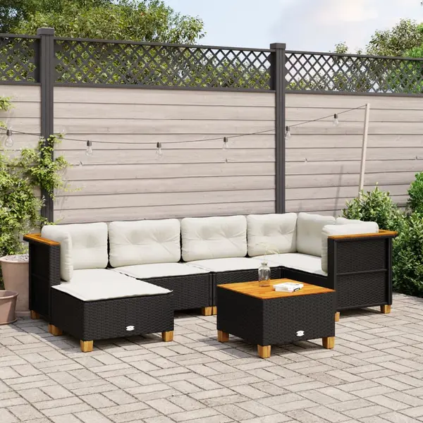 Gossi set canapele de gradina cu perne, 7 piese, negru, poliratan