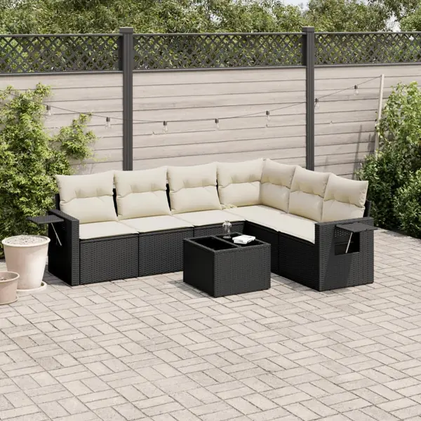 Gossi set canapele de gradina cu perne, 7 piese, negru, poliratan