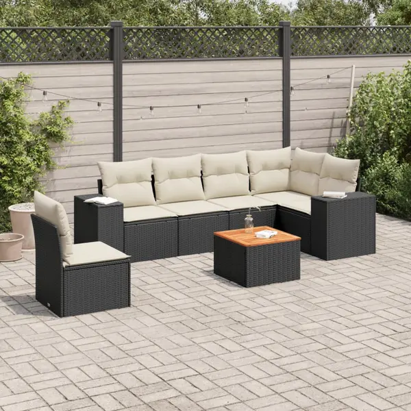 Gossi set canapele de gradina cu perne, 7 piese, negru, poliratan