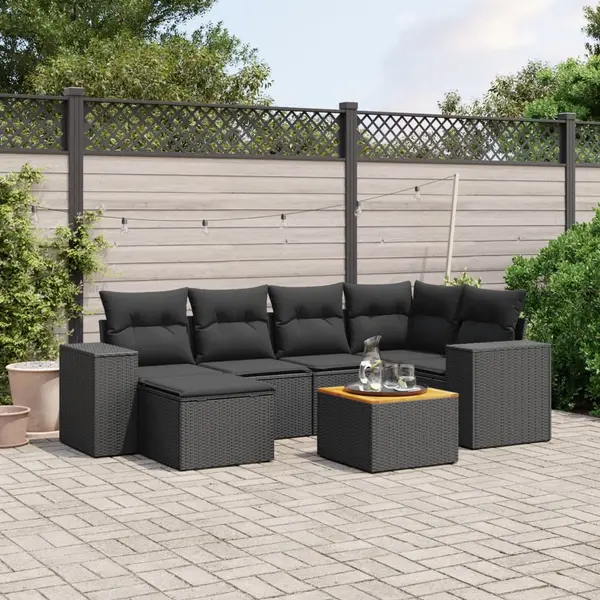 Gossi set canapele de gradina cu perne, 7 piese, negru, poliratan