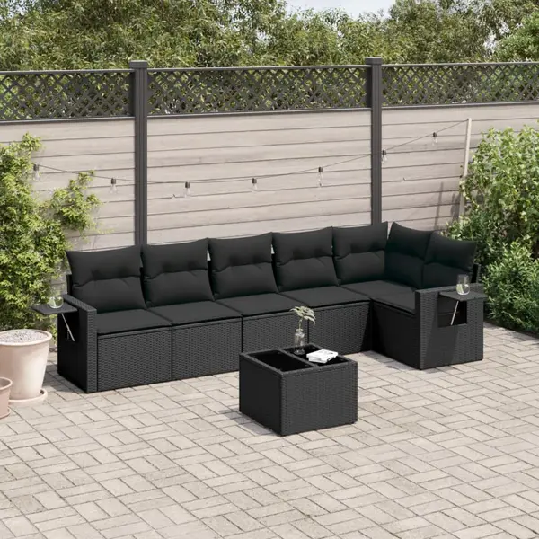 Gossi set canapele de gradina cu perne, 7 piese, negru, poliratan