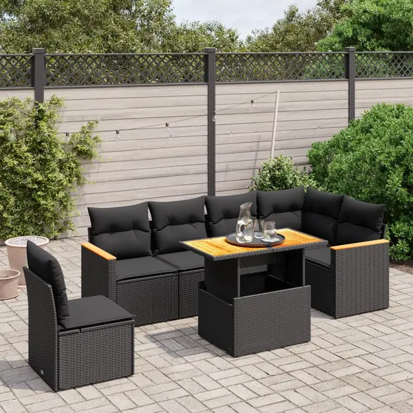 Gossi set canapele de gradina cu perne, 7 piese, negru, poliratan