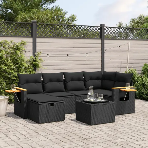 Gossi set canapele de gradina cu perne, 7 piese, negru, poliratan