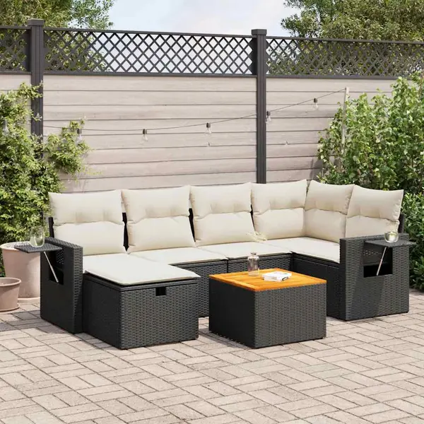 Gossi set canapele de gradina cu perne, 7 piese, negru, poliratan