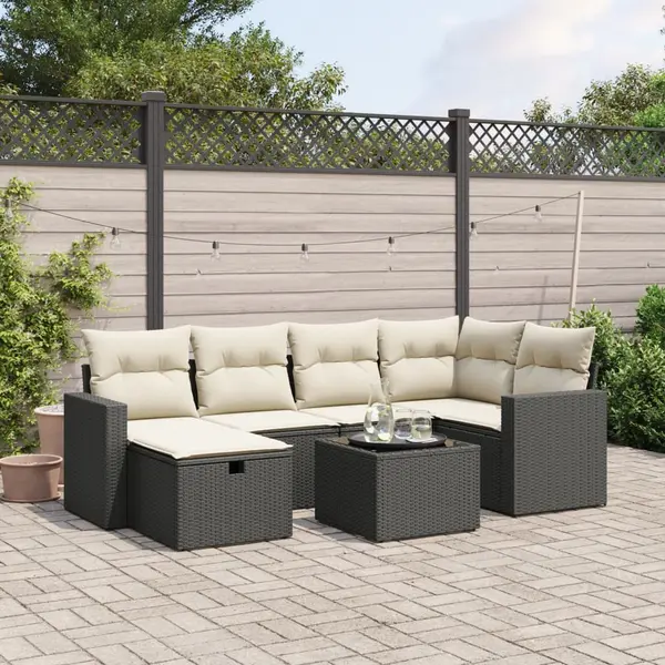 Gossi set canapele de gradina cu perne, 7 piese, negru, poliratan