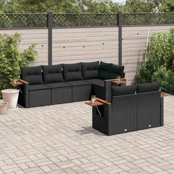 Gossi set canapele de gradina cu perne, 7 piese, negru, poliratan