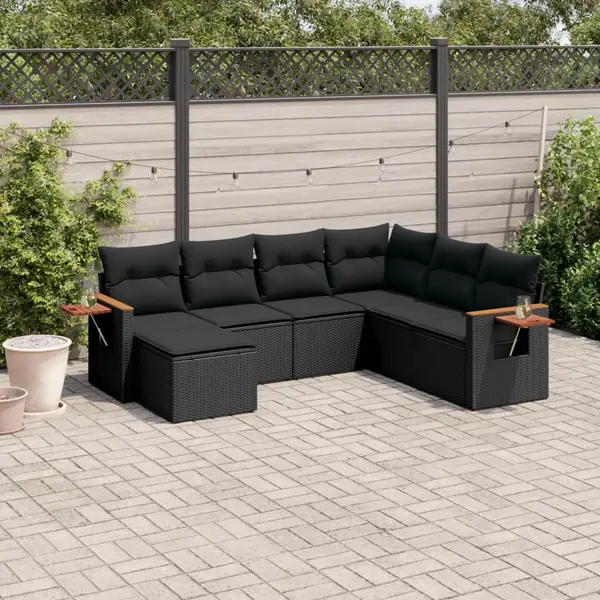 Gossi set canapele de gradina cu perne, 7 piese, negru, poliratan