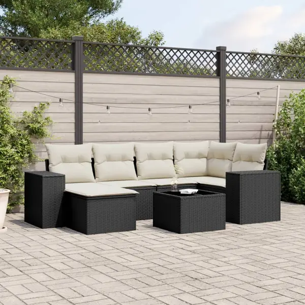 Gossi set canapele de gradina cu perne, 7 piese, negru, poliratan