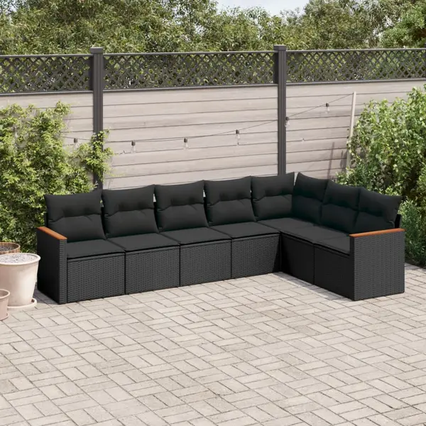 Gossi set canapele de gradina cu perne, 7 piese, negru, poliratan