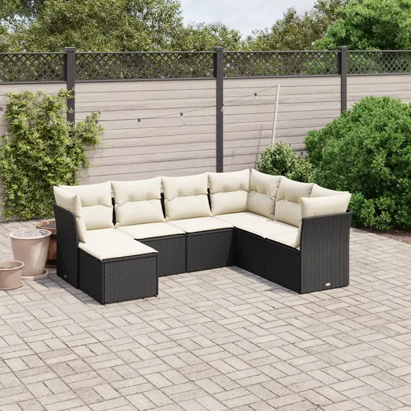 Gossi set canapele de gradina cu perne, 7 piese, negru, poliratan