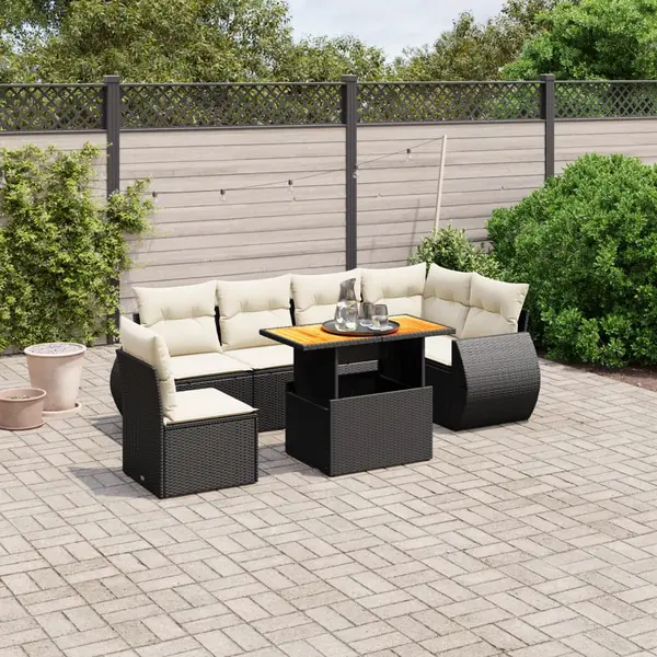 Gossi set canapele de gradina cu perne, 7 piese, negru, poliratan