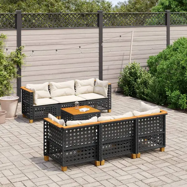 Gossi set canapele de gradina cu perne, 7 piese, negru, poliratan
