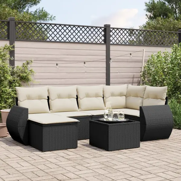 Gossi set canapele de gradina cu perne, 7 piese, negru, poliratan