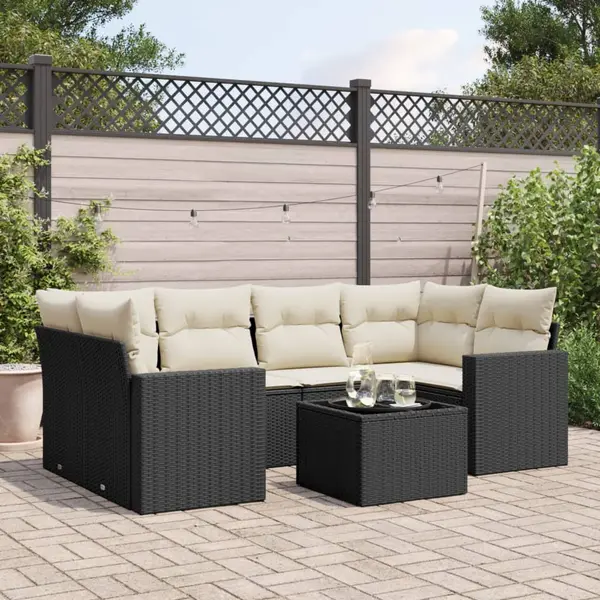 Gossi set canapele de gradina cu perne, 7 piese, negru, poliratan