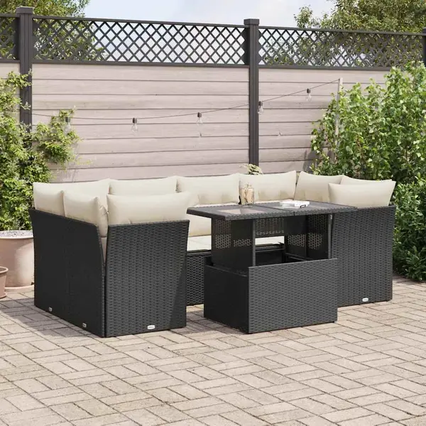 Gossi set canapele de gradina cu perne, 7 piese, negru, poliratan