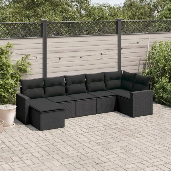 Gossi set canapele de gradina cu perne, 7 piese, negru, poliratan
