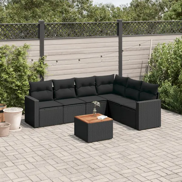 Gossi set canapele de gradina cu perne, 7 piese, negru, poliratan