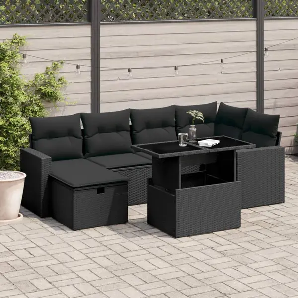Gossi set canapele de gradina cu perne, 7 piese, negru, poliratan