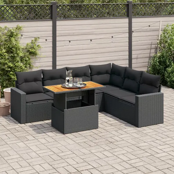 Gossi set canapele de gradina cu perne, 7 piese, negru, poliratan
