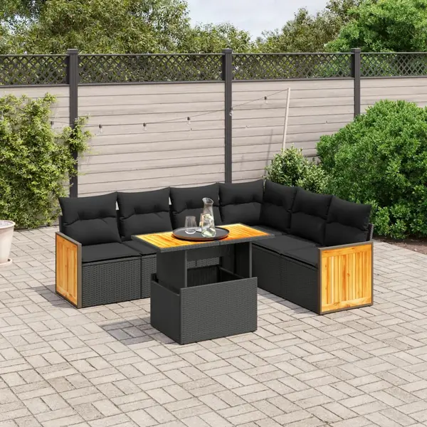 Gossi set canapele de gradina cu perne, 7 piese, negru, poliratan