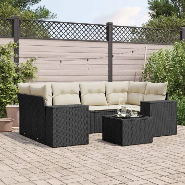 Gossi set canapele de gradina cu perne, 7 piese, negru, poliratan