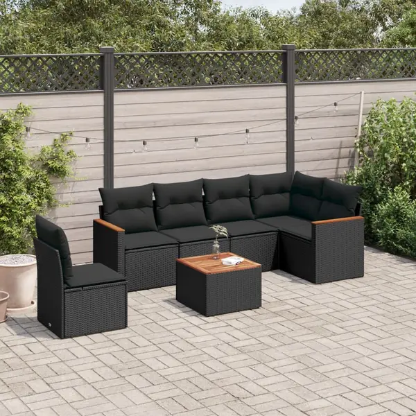 Gossi set canapele de gradina cu perne, 7 piese, negru, poliratan