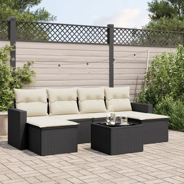 Gossi set canapele de gradina cu perne, 7 piese, negru, poliratan