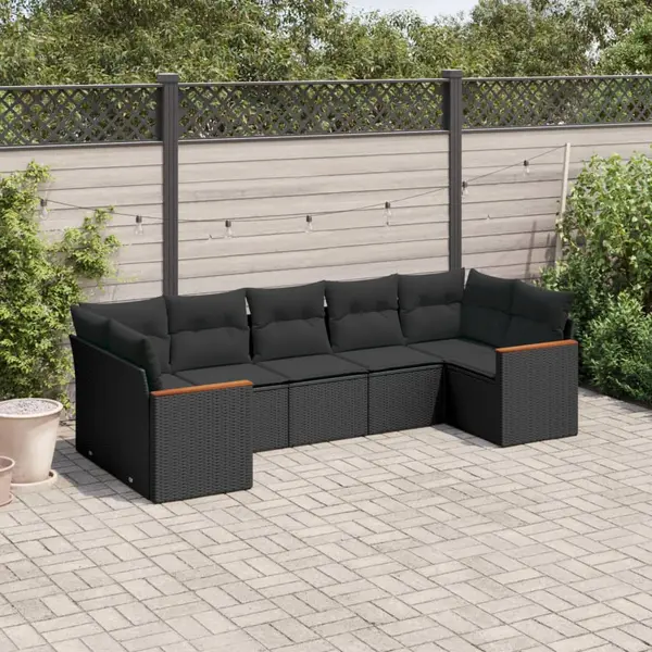 Gossi set canapele de gradina cu perne, 7 piese, negru, poliratan