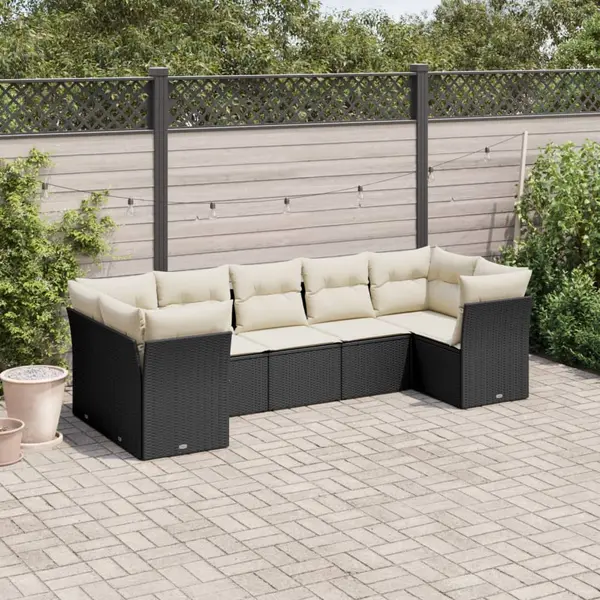 Gossi set canapele de gradina cu perne, 7 piese, negru, poliratan