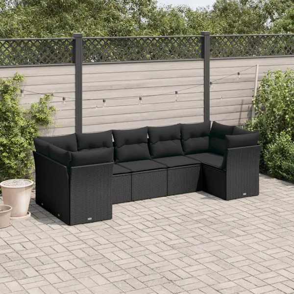 Gossi set canapele de gradina cu perne, 7 piese, negru, poliratan