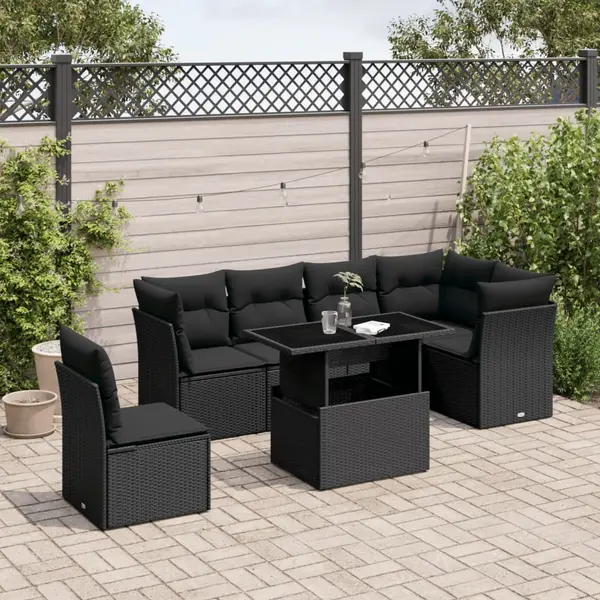Gossi set canapele de gradina cu perne, 7 piese, negru, poliratan