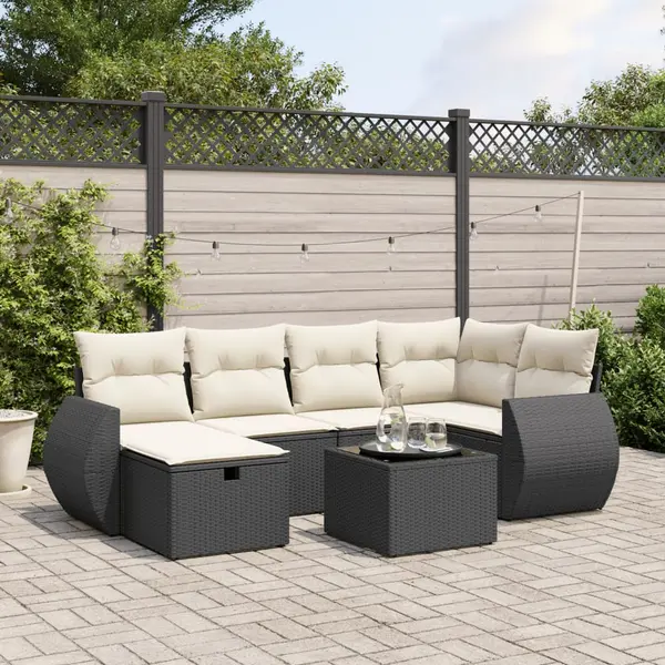 Gossi set canapele de gradina cu perne, 7 piese, negru, poliratan