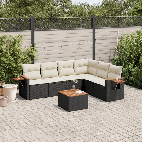 Gossi set canapele de gradina cu perne, 7 piese, negru, poliratan