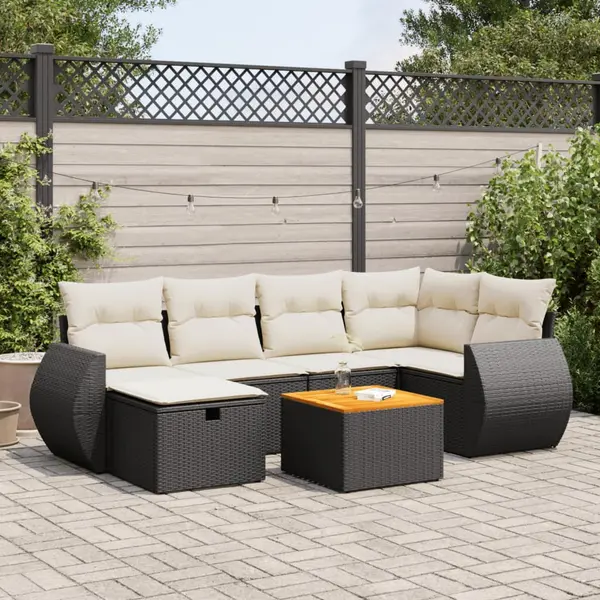 Gossi set canapele de gradina cu perne, 7 piese, negru, poliratan