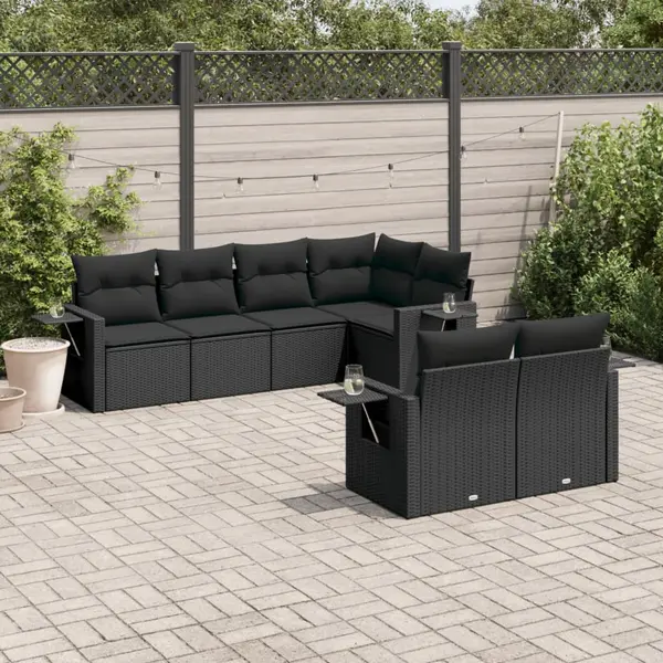 Gossi set canapele de gradina cu perne, 7 piese, negru, poliratan