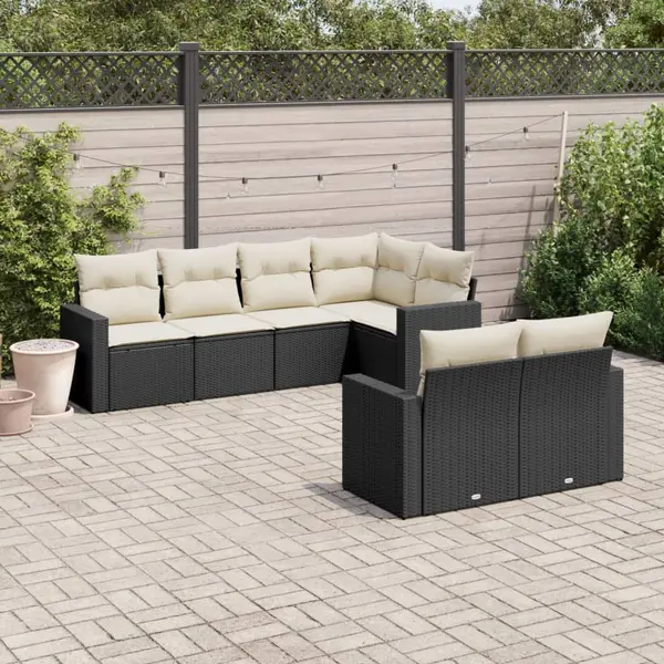 Gossi set canapele de gradina cu perne, 7 piese, negru, poliratan