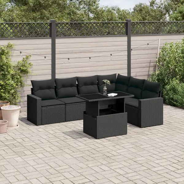 Gossi set canapele de gradina cu perne, 7 piese, negru, poliratan