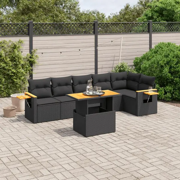 Gossi set canapele de gradina cu perne, 7 piese, negru, poliratan