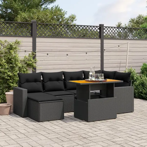 Gossi set canapele de gradina cu perne, 7 piese, negru, poliratan