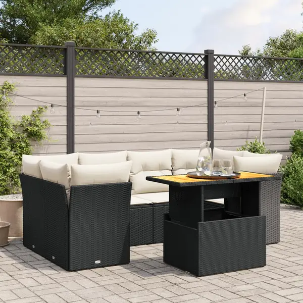 Gossi set canapele de gradina cu perne, 7 piese, negru, poliratan