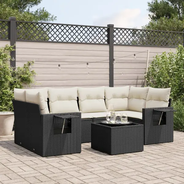 Gossi set canapele de gradina cu perne, 7 piese, negru, poliratan