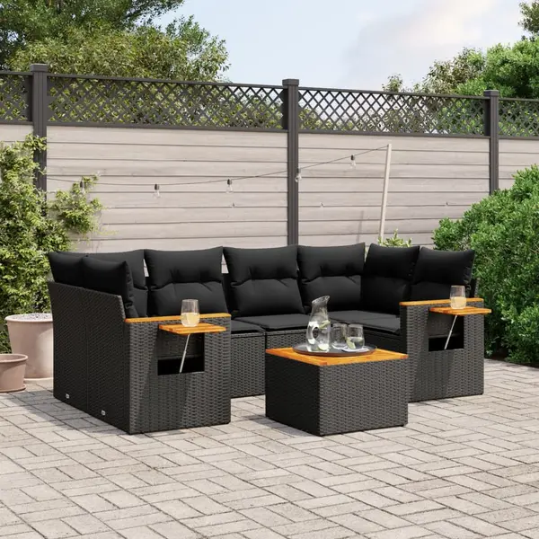 Gossi set canapele de gradina cu perne, 7 piese, negru, poliratan
