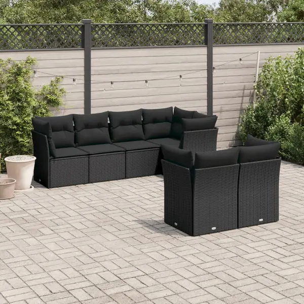 Gossi set canapele de gradina cu perne, 7 piese, negru, poliratan