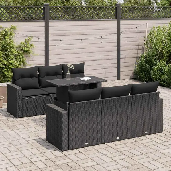 Gossi set canapele de gradina cu perne, 7 piese, negru, poliratan