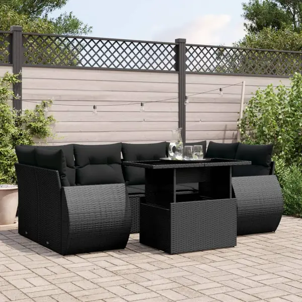 Gossi set canapele de gradina cu perne, 7 piese, negru, poliratan