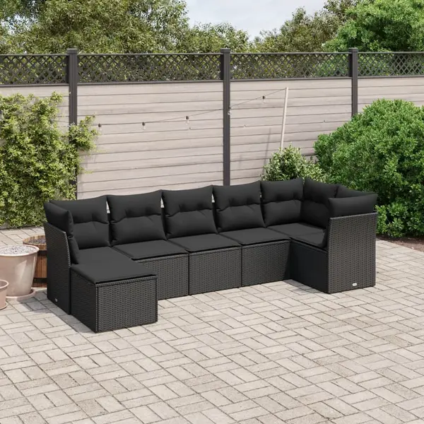 Gossi set canapele de gradina cu perne, 7 piese, negru, poliratan