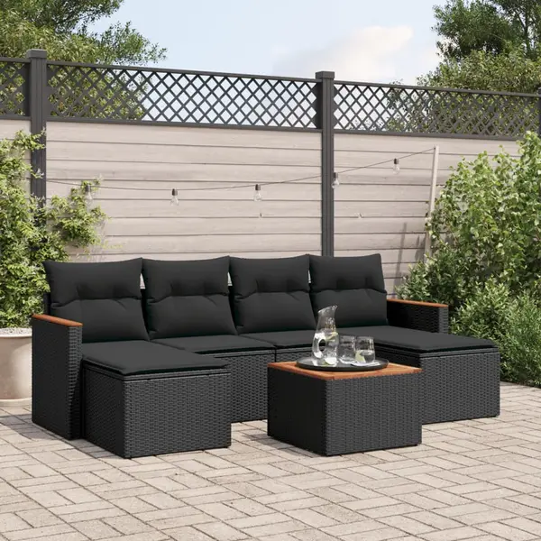 Gossi set canapele de gradina cu perne, 7 piese, negru, poliratan